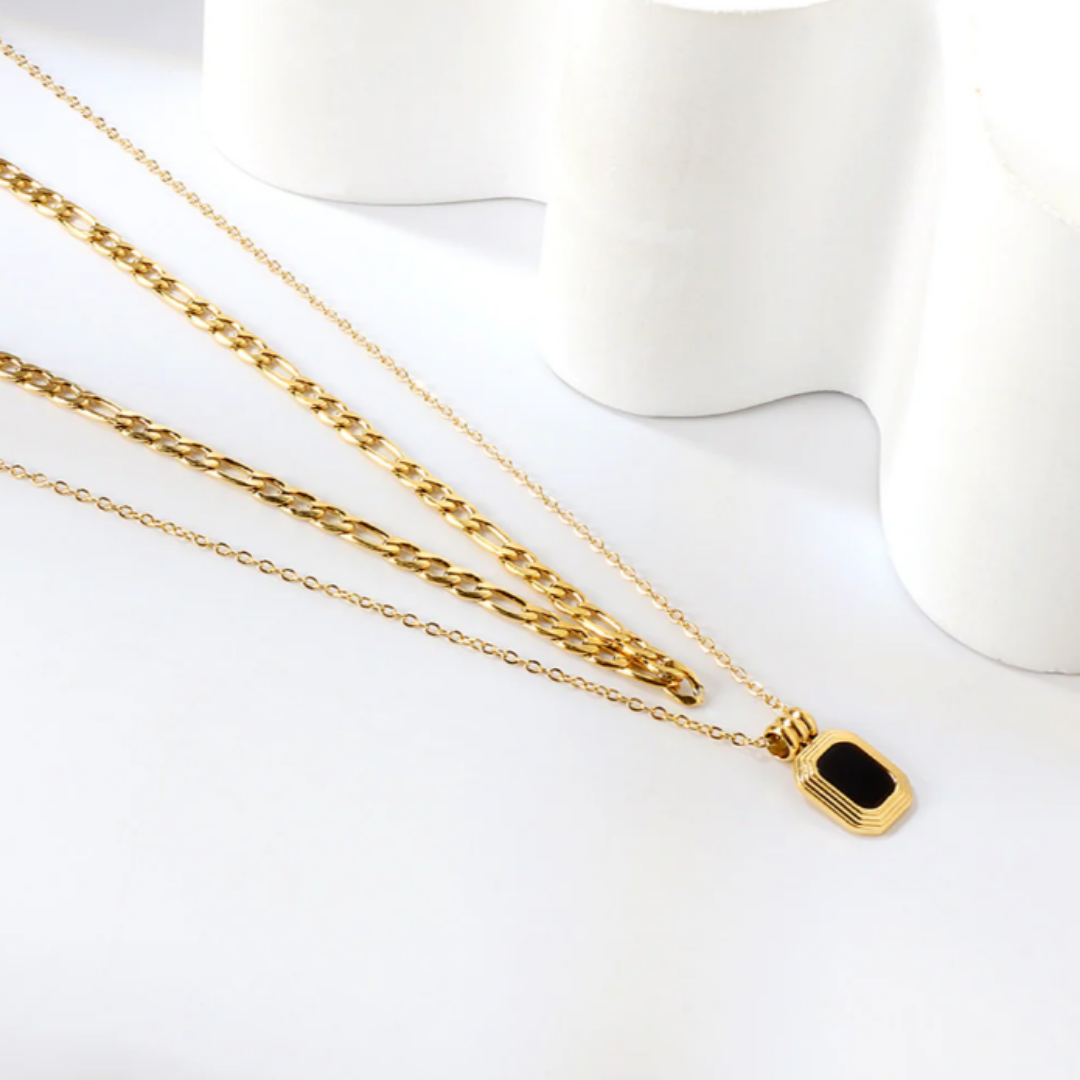 Black Square Layer Necklace