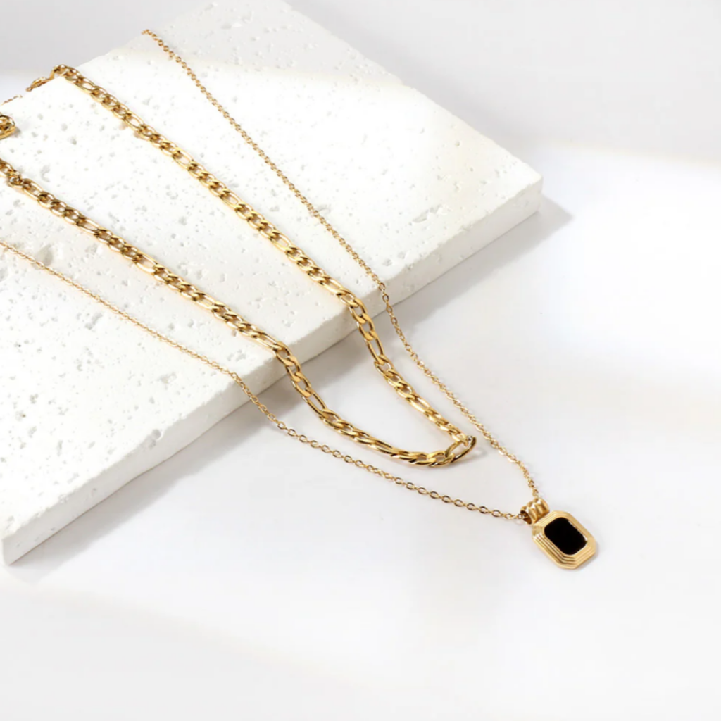 Black Square Layer Necklace