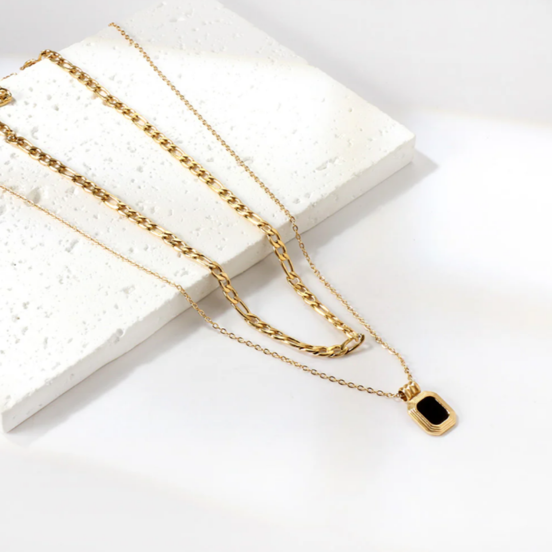 Black Square Layer Necklace