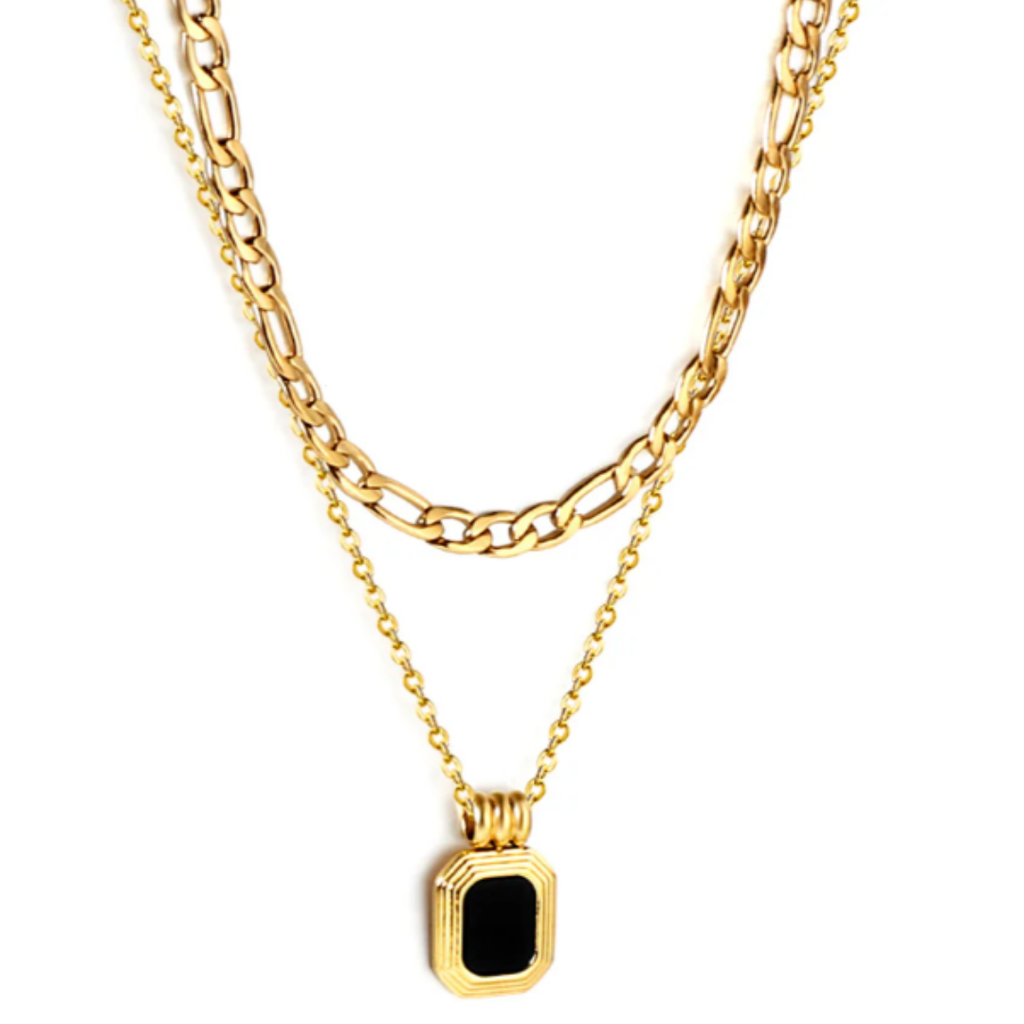 Black Square Layer Necklace