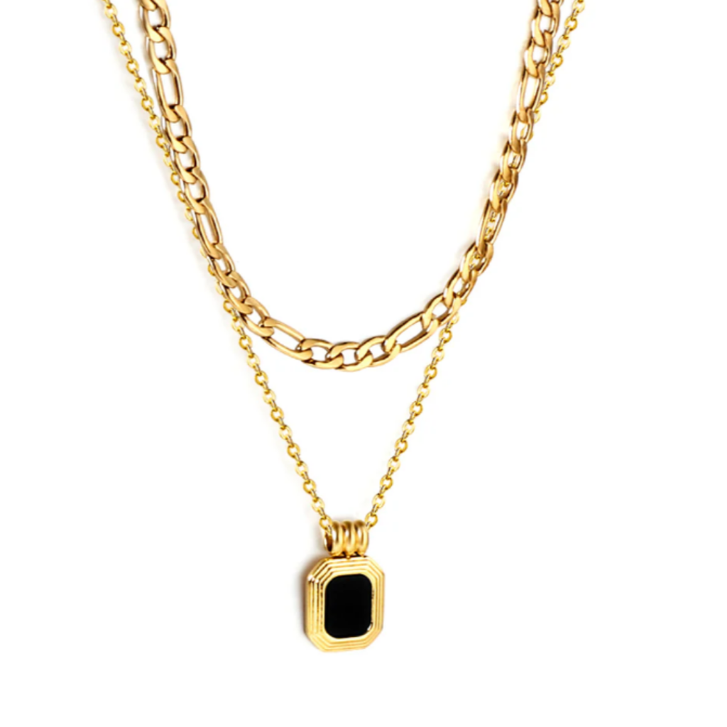 Black Square Layer Necklace