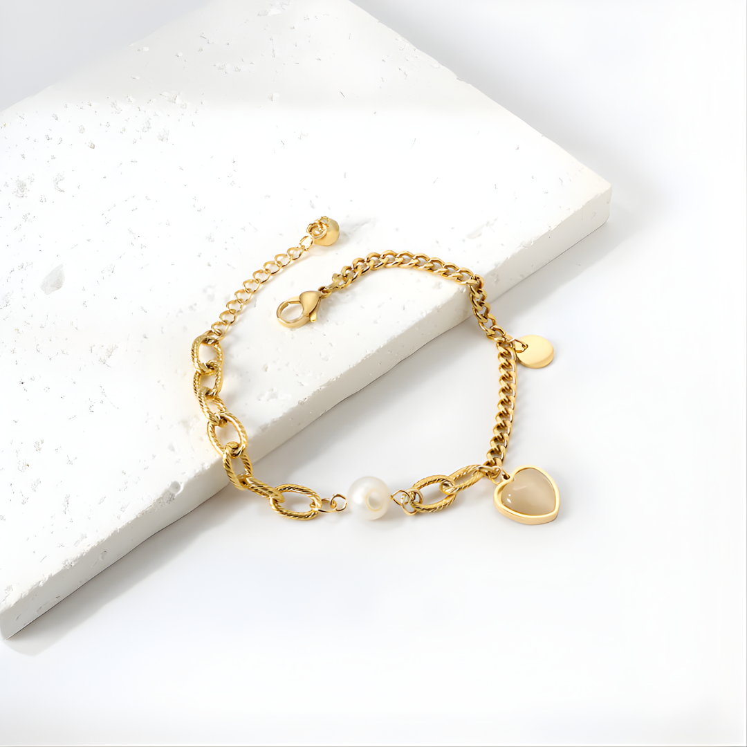 Pearl Heart charm Bracelet