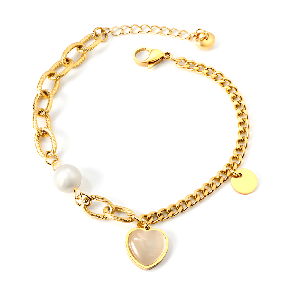 Pearl Heart charm Bracelet
