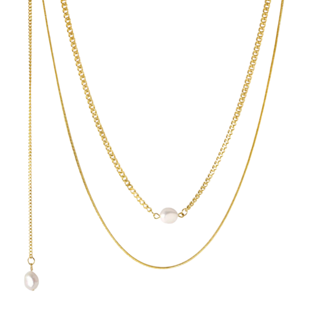 Layered Pearl Chain Necklace